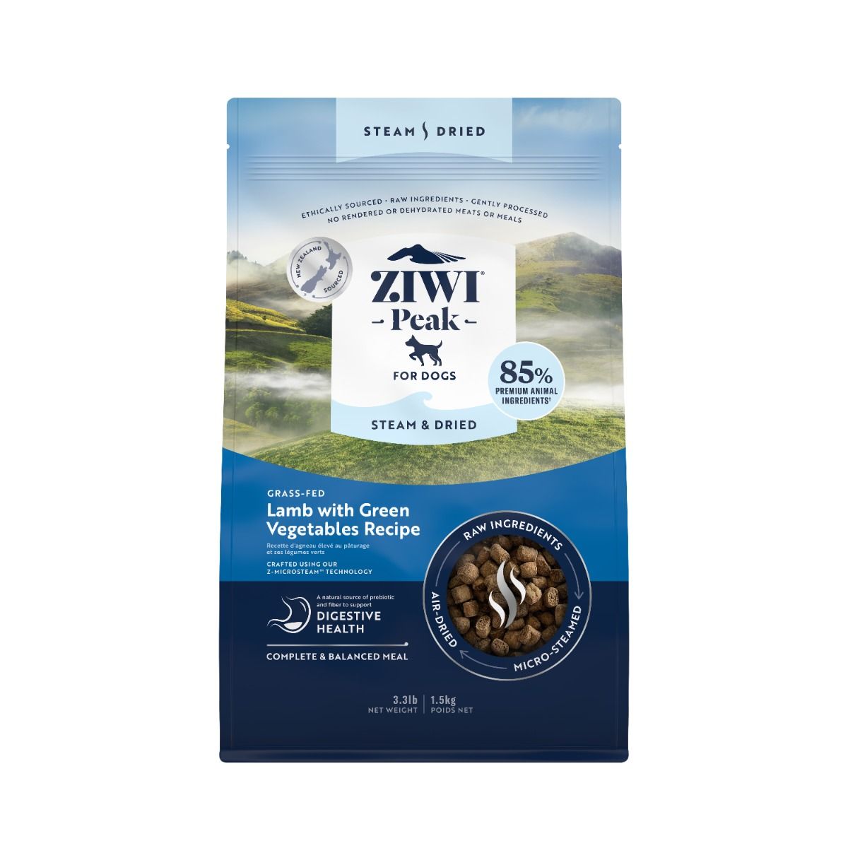 ZIWI Peak Steam & Dried Grass-Fed Lamb with Green Vegetables Recipe Dry Dog Food - 1.5kg