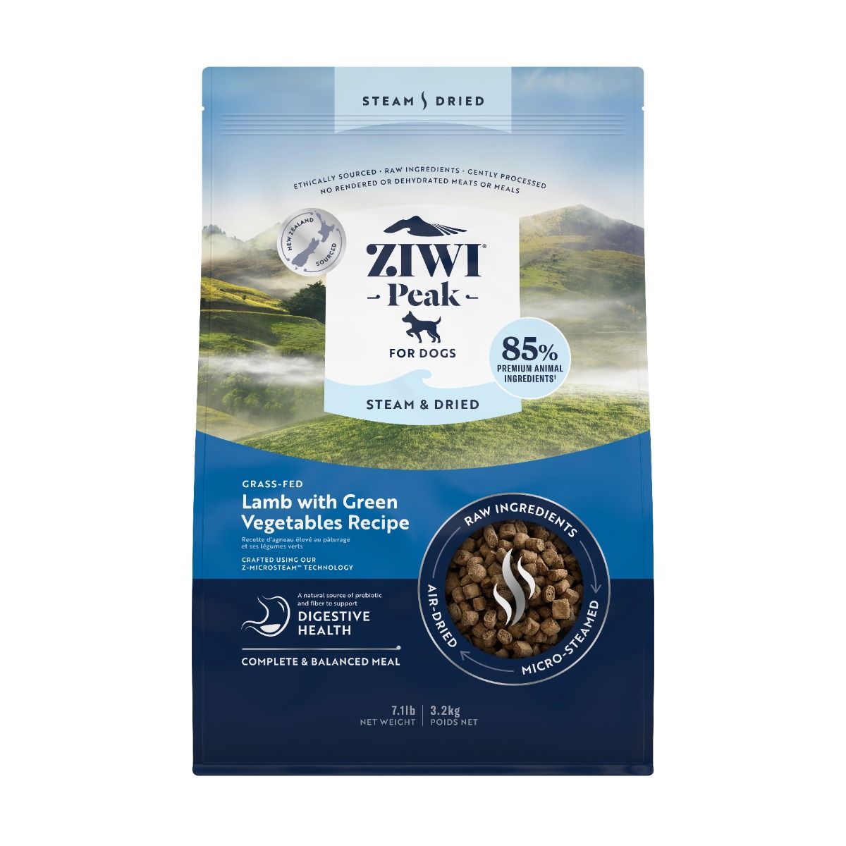 ZIWI Peak Steam & Dried Grass-Fed Lamb with Green Vegetables Recipe Dry Dog Food - 3.2kg