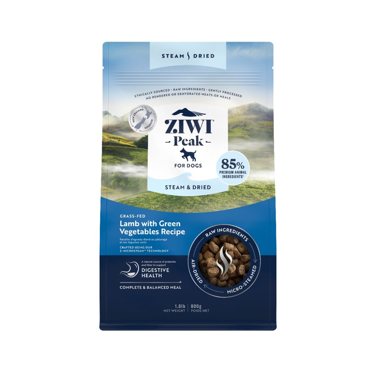 ZIWI Peak Steam & Dried Grass-Fed Lamb with Green Vegetables Recipe Dry Dog Food - 800g