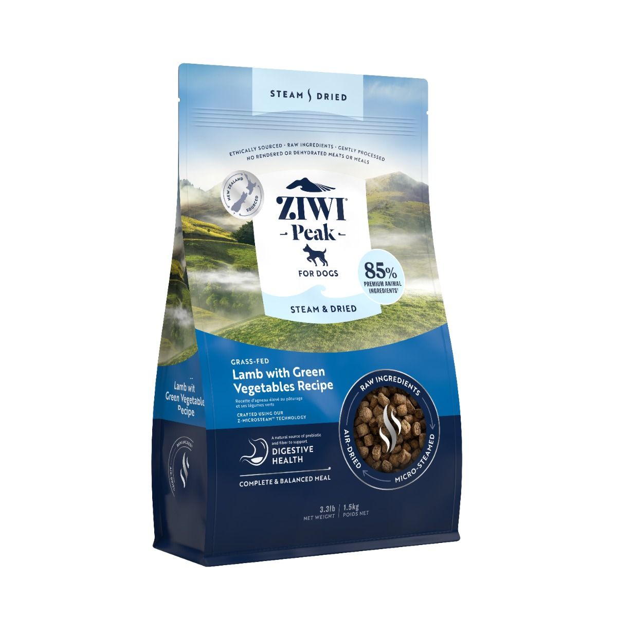 ZIWI Peak Steam & Dried Grass-Fed Lamb with Green Vegetables Recipe Dry Dog Food - 1.5kg