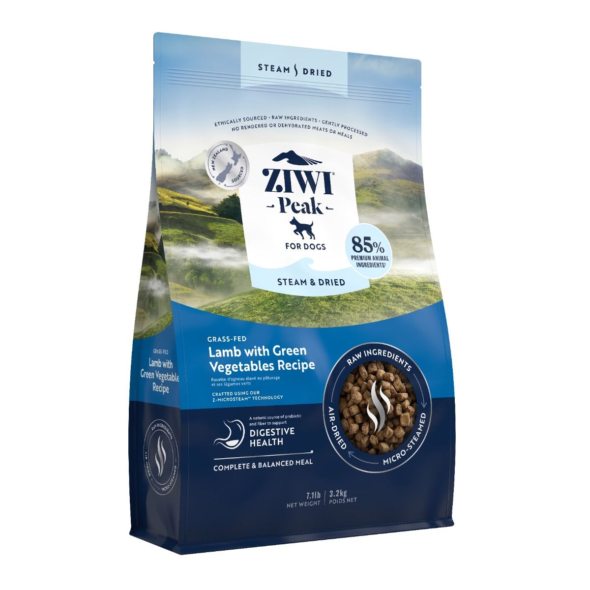 ZIWI Peak Steam & Dried Grass-Fed Lamb with Green Vegetables Recipe Dry Dog Food - 3.2kg