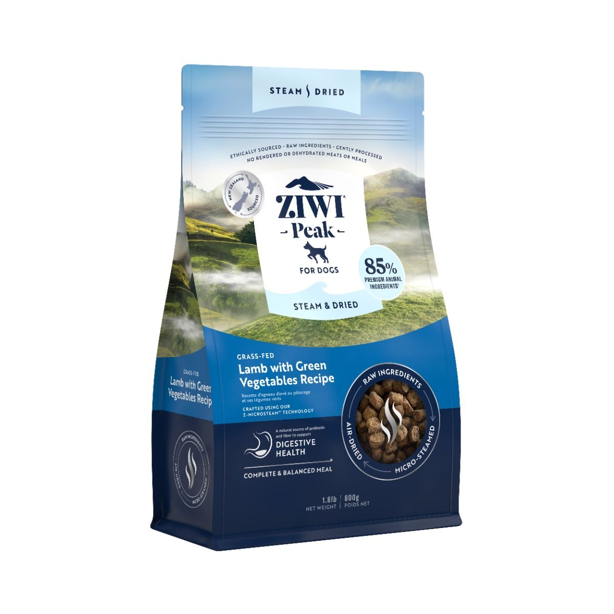 ZIWI Peak Steam & Dried Grass-Fed Lamb with Green Vegetables Recipe Dry Dog Food - 3.2kg